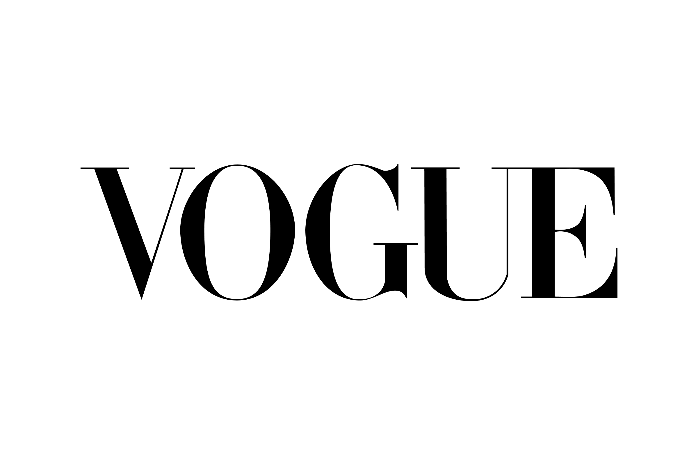 Black 'VOGUE' logo on a white background